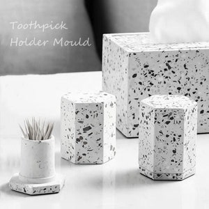 Matchstick Holder With Lid Cement Mould,Concrete Vessel Plaster Casting,Terrazzo Jesmonite Silicone Mold For DIY Toothpick Stand Table Decor