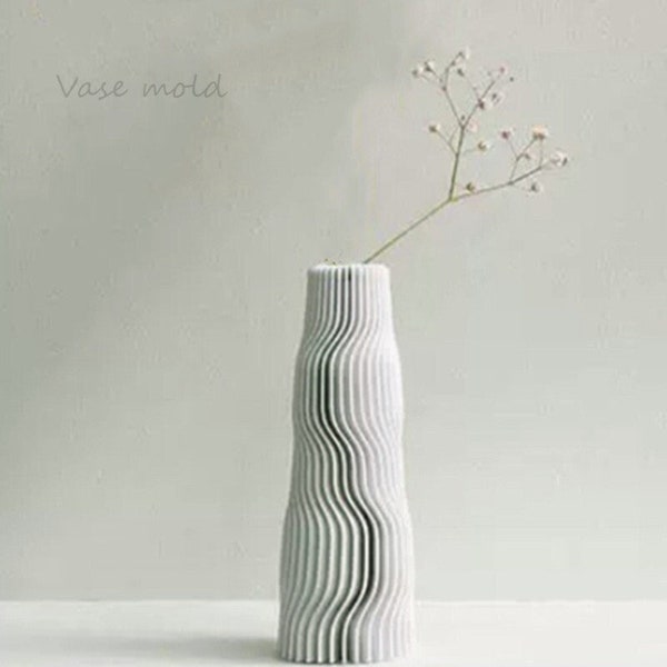 Ribbed Pillar Vase Mold for Making,Concrete Casting,Jesmonite Molds,Pot Plaster Silicone Mould,Handmade DIY Cement Planter Dried Flower Deco