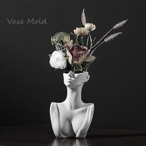 Vase Silicone Mold,3D Body Ceramic Flower Pot Mold,Female Bust Torso Planter Jesmonite Mould,Jewelry Display Stand Cement Concrete Casting