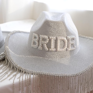 Personalized Bride Pearl Cowgirl Hat,Rhinestone Fringe Bridesmaid Pink Cowboy Hat,Last Disco Party Favors,Hen do,Bride To Be,Western Wedding
