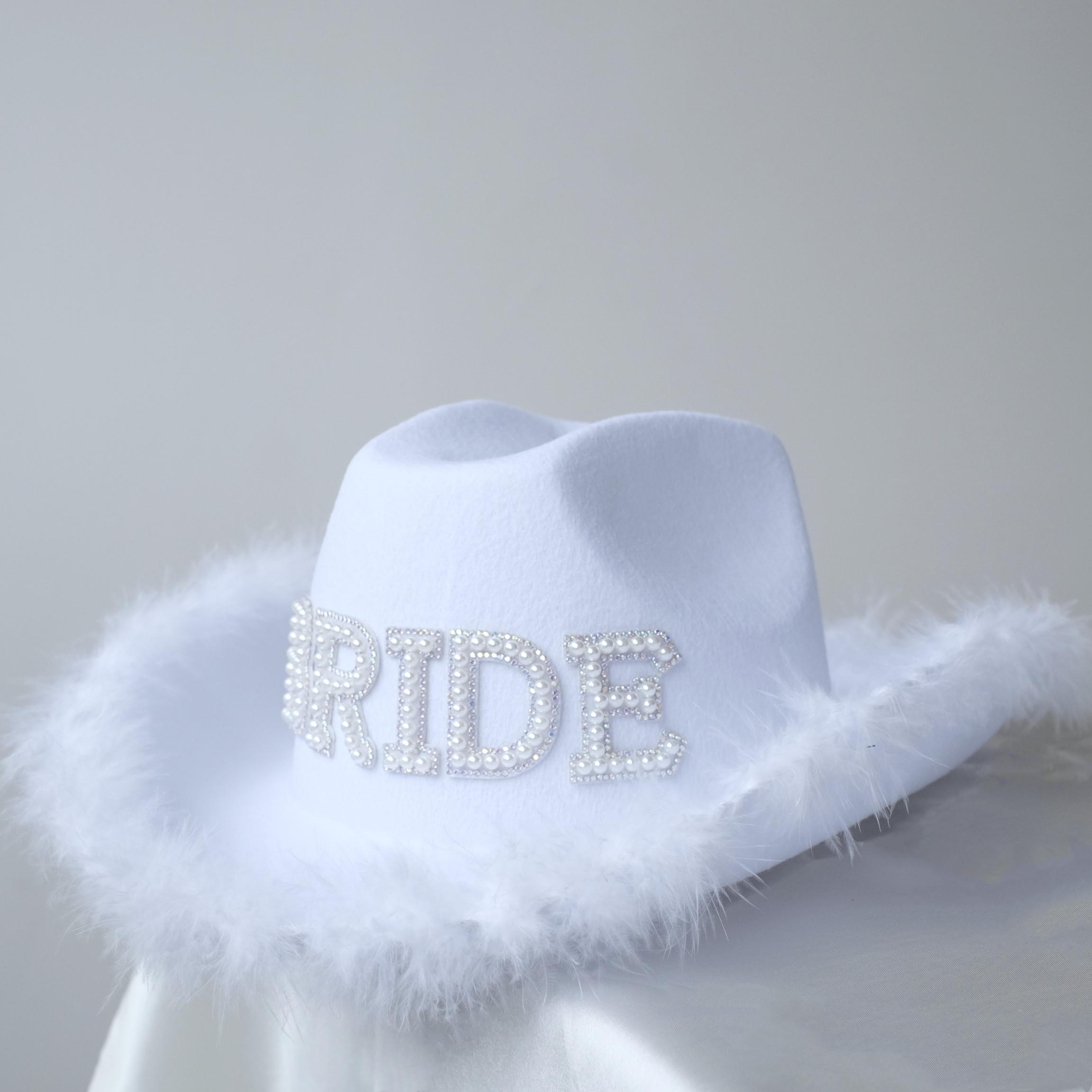 Personalized Rhinestone Bride Cowboy Hat,custom Pearl White 
