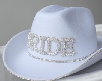 Personalized Rhinestone Bride Cowboy Hat,Custom Pearl White Wedding Cowgirl Hat,Nashville Bachlorette Gift from maid of honor,Bride To Be