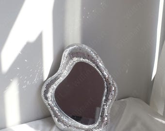 80s 70s Western Cowgirl Retro Groovy Wall decor,Vintage Silver Table Mirror Wavy,Valentine&#39;s Day Gifts for her