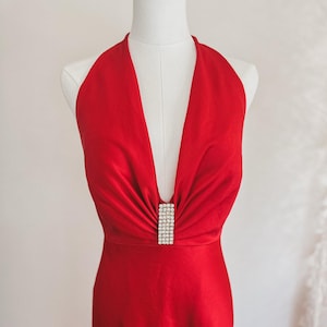 Vintage Red Y2K JS Collections Formal Prom Dress Plunging Halter Top Size 6