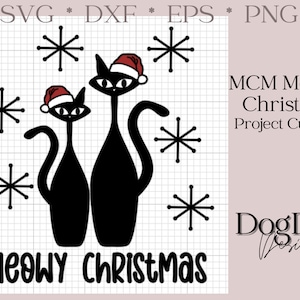 MCM Midcentury Moderne Katten; Vrolijk kerstfeest; Kerstmutsen; svg, cricut, digitaal, clipart