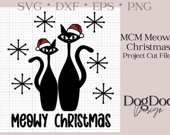 MCM Midcentury Modern Cats; Merry Christmas; Santa Hats; svg, cricut, digital, clipart