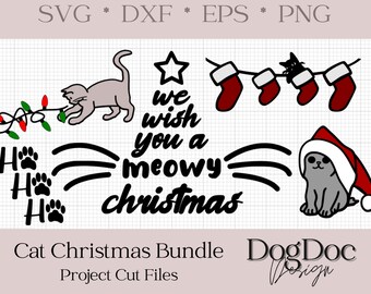 Christmas Kittens SVG Bundle; cricut, eps, dxf, png, craft, silhouette, clipart, holiday, kitty, pet, cat, santa