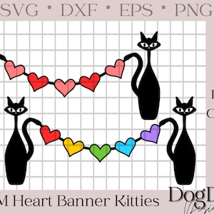 Bannière mcm Kitties Heart; Arc-en-ciel, Valentine, Midcentury Modern, Pride, Love