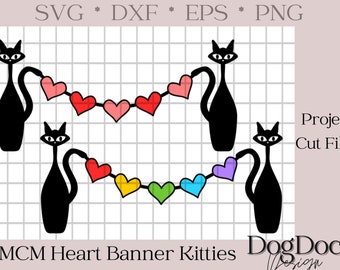 MCM Kitties Heart Banner; Rainbow, Valentine, Midcentury Modern, Pride, Love
