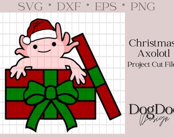 Christmas Axolotl; Santa Axolotl; cricut, eps, dxf, png, craft, pet, clipart, holiday, cute