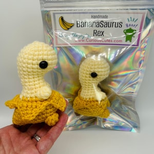 Handmade Bananasaurus Rex Plushie: Small Stuffed Banana Dinosaur Dino