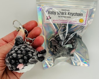 Handmade Baby Shark Keychain: Soft Plush Backpack Buddy Bag Charm