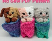 No Sew Crochet Dog & Cat Pattern with Burrito Blanket Amigurumi Plushie Pattern (Digital Download)