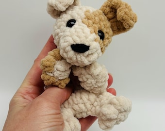 Palm Size Puppy Snuggler Plushie Crochet Puppy Plushie Spotted Puppy Mini Lovey Russel Terrier Plushie