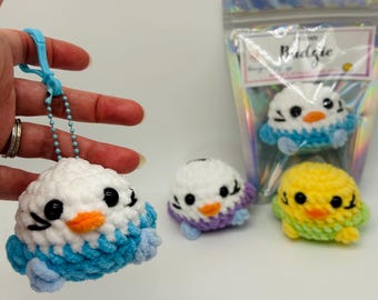 Budgie Bird Plushie Bag Charm, Backpack Buddy, Plushie Keychain