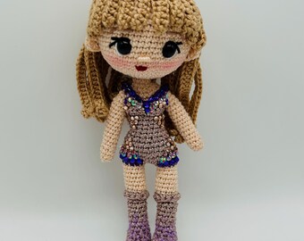 Handmade Crochet Doll Purple Rhinestones