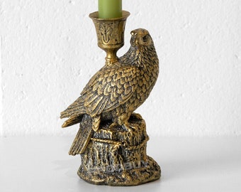 Eagle Design Candle Holder - 15cm Tall - Resin Antique Effect Dark Gold Aged Appearance - Gothic Candlestick