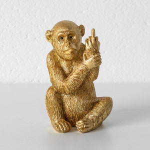 Small 12cm Gold Resin Rude Monkey Ornament Funny 'Up Yours' Shelf Sitting Home Decor Gift