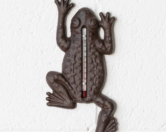 Cast Iron Wall Mounted Frog Outdoor Thermometer Wall Art Garden Decoration