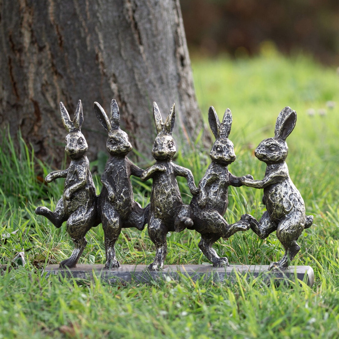 Dancing Hares Cute Resin Decorative Ornament Bronzed Rabbit Etsy UK
