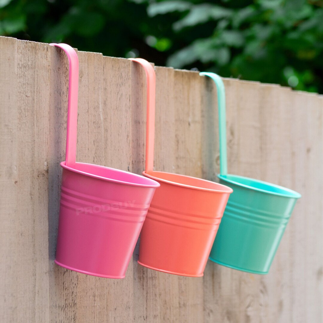 Pack of Fence Hanging Metal Pots With Hooks Hang on Fences to Display