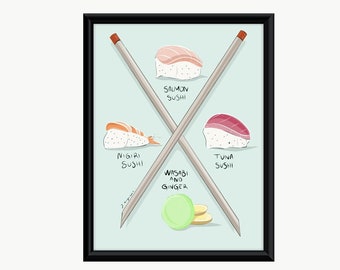 Kitchen Wall Art Decor, Sushi, Dining Room Food Print, Printable Digital Download, Instant Downloadable, Food Printable Large Poster