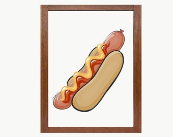 Kitchen Wall Art Decor, Hotdog, Kitchen Food Print, Printable Digital Download, Instant Downloadable, Food Poster Art