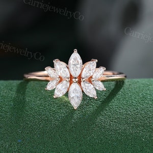 Marquise moissanite engagement ring unique rose gold moissanite engagement ring art deco Bridal wedding promise anniversary ring for women