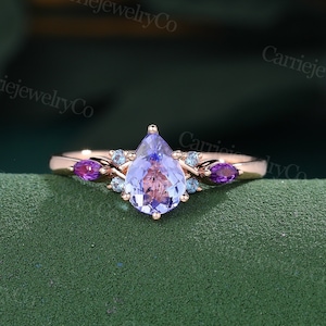 Birnenförmiger Tansanit Verlobungsring Amethyst Alexandrit Vintage Rose Gold Ehering Versprechen Jahrestag Ehering Geschenk