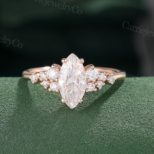 Marquise cut moissanite engagement ring Vintage Rose gold marriage ring Cluster diamond ring Art deco Bridal ring Promise Anniversary gift