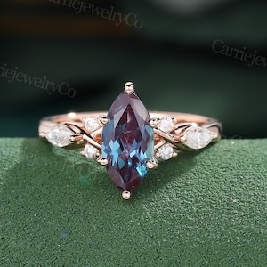 Marquise cut Alexandrite Solid Rose Gold Marriage ring Cluster Marquise Lab grown diamond wedding ring Infinity Promise Anniversary ring