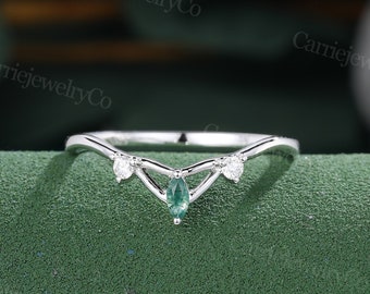 Marquise Schnitt Moissanite Curved Ehering Silber Weiß Gold Geschwungener Ehering Vintage Moissanite Ehering Braut Jahrestag Ring.