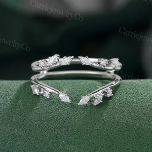Marquise Schnitt Labradorit Diamant Ehering Einzigartige Weißgold Doppelring Verstärkerring Stapeln Passender Ring Versprechensring Jubiläumsgeschenk