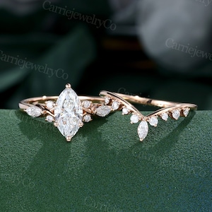 1 CT Marquise cut Lab diamond engagement ring set Vintage rose gold ring set Marquise diamond ring Bridal set Promise ring Anniversary gift