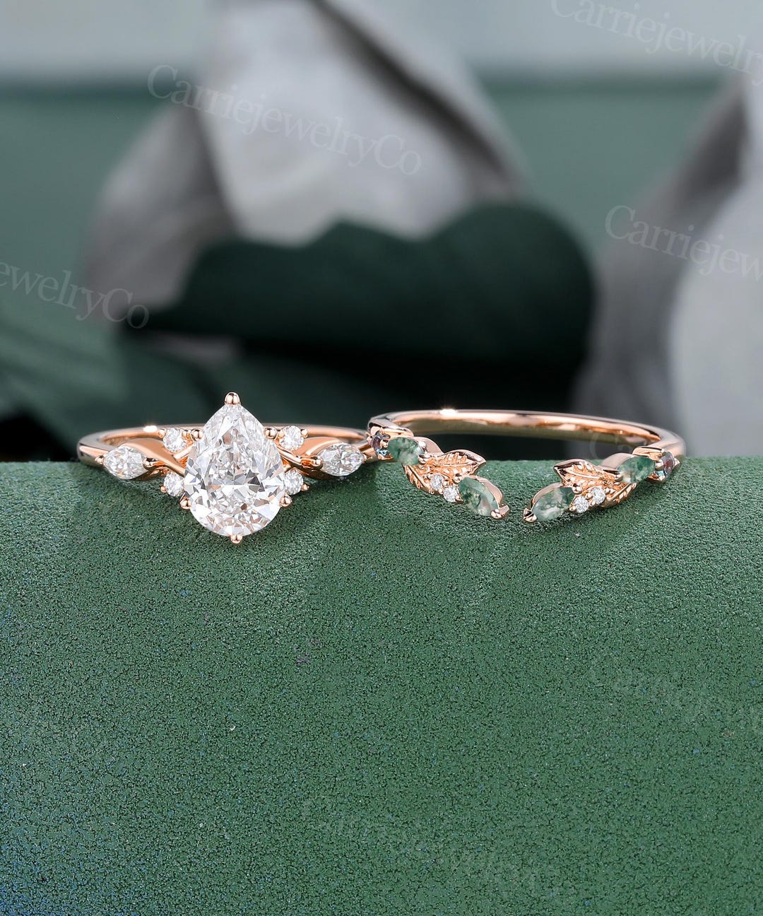 1CT IGI Certified Pear Shaped Lab Grown Diamond Engagement Ring Set ...