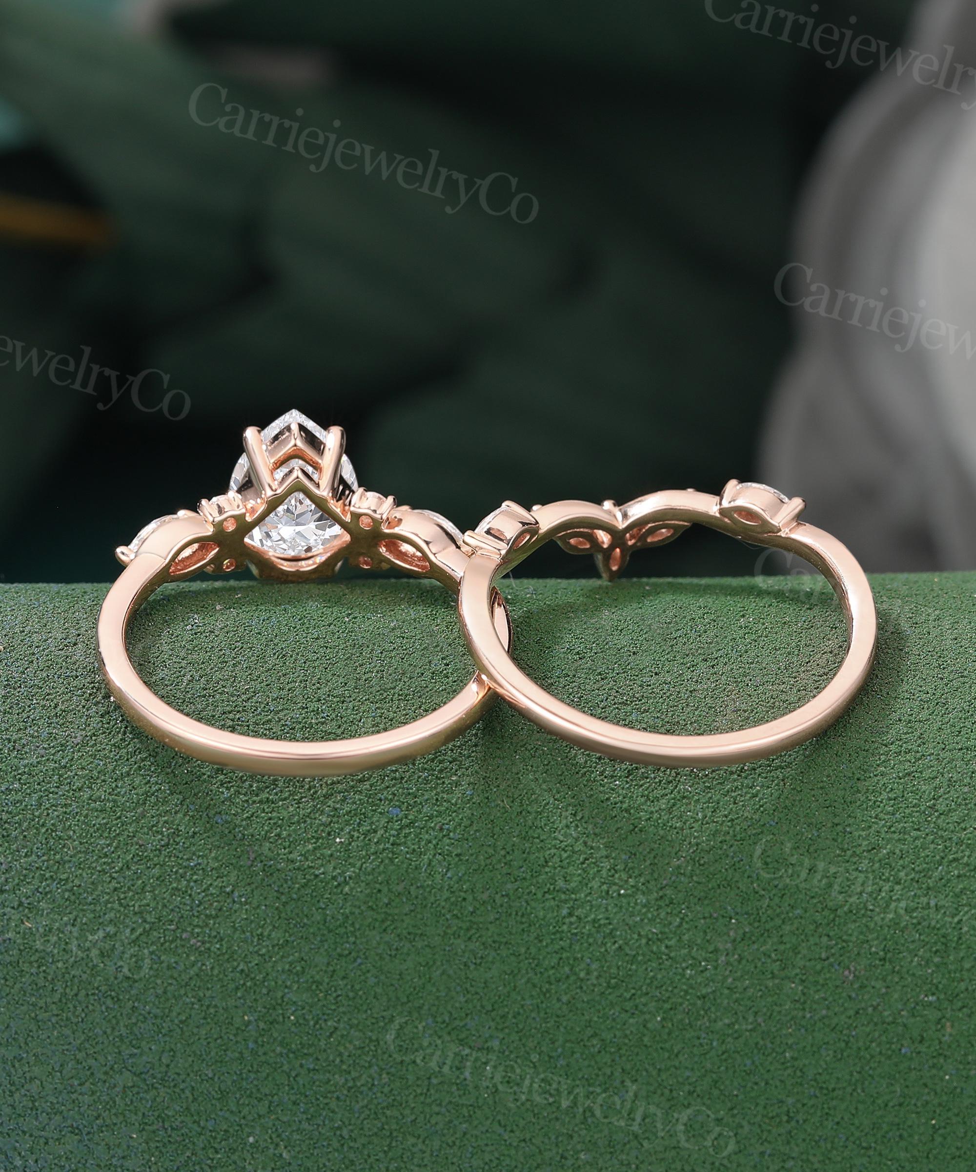 1CT IGI Certified Pear Shaped Lab Diamond Engagement Ring Set Unique ...