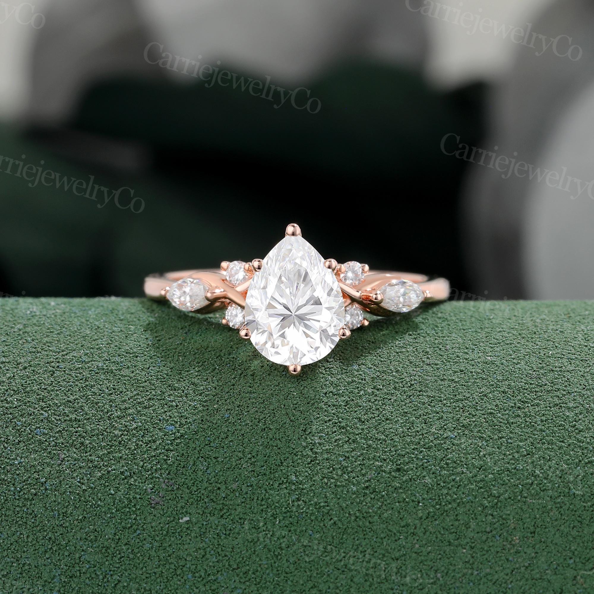 Anillo De Compromiso De Moissanita En Forma De Pera, Anillo Vintage De Oro Rosa, Anillo Infinito, Anillo Nupcial De Diamantes, Anillo De Aniversario De Promesa Art Déco Para Mujer. - México