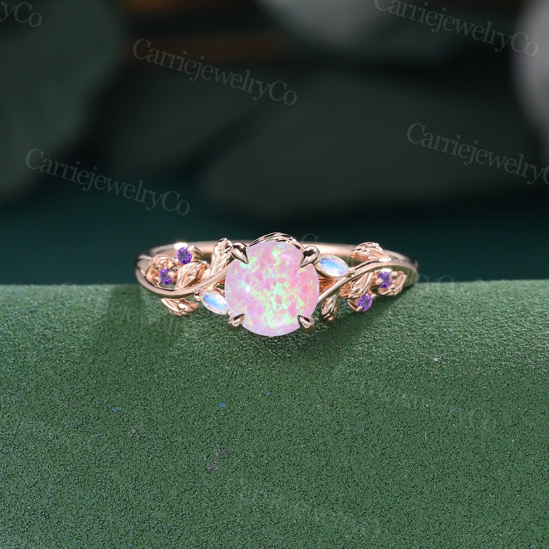 Pink Fire Opal Engagement Ring Vintage Rose Gold Cluster Marquise ...
