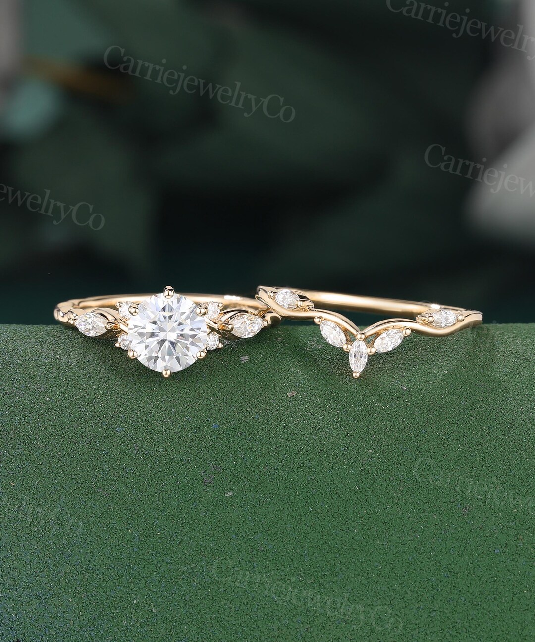 1CT IGI Certified Round Cut Lab Diamond Engagement Ring Set Unique ...