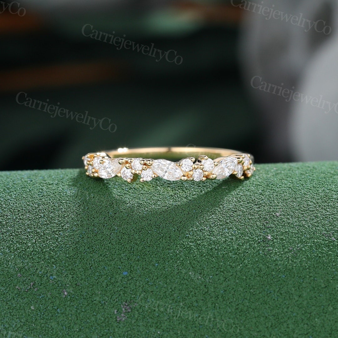 Marquise Cut Lab Grown Diamond Wedding Band Solid Yellow Gold Wedding ...
