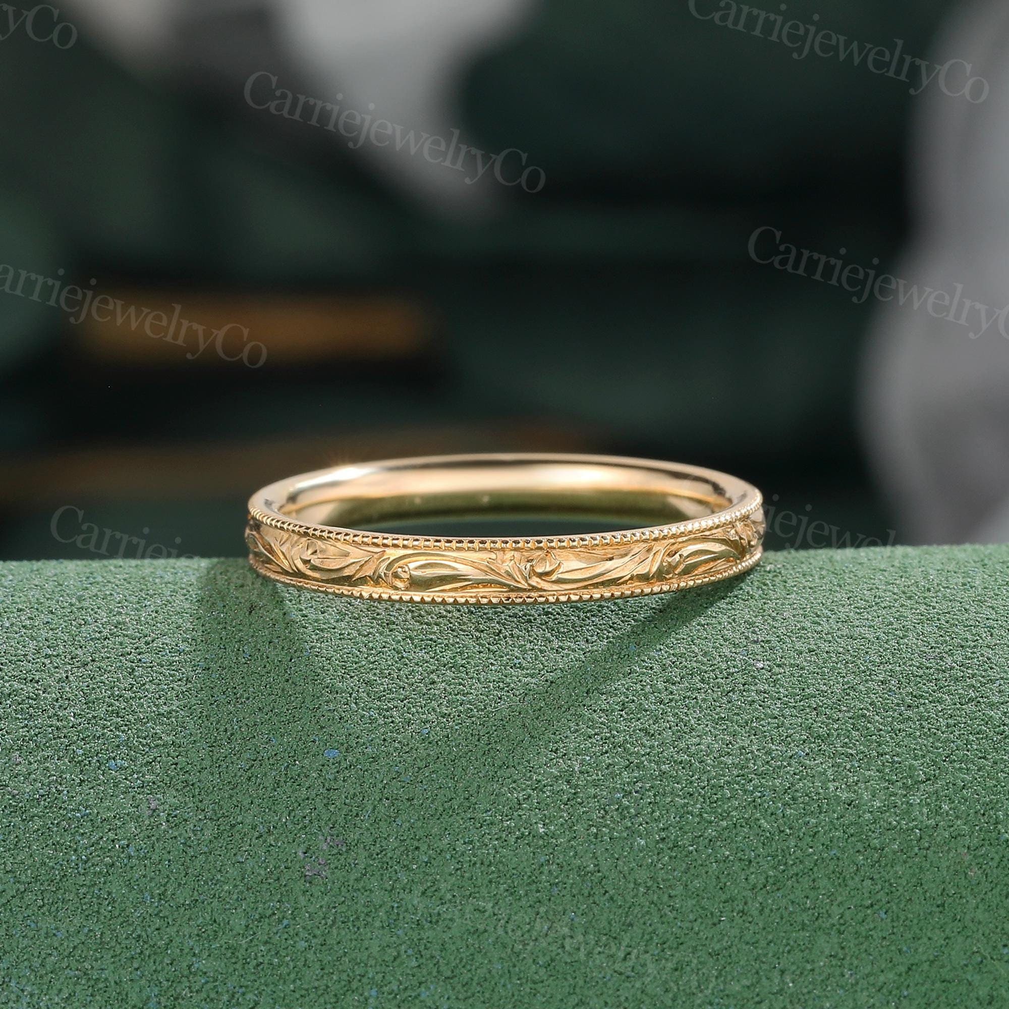 18K ゴールド 彫刻リング 14k artcarved ring - Etsy 日本