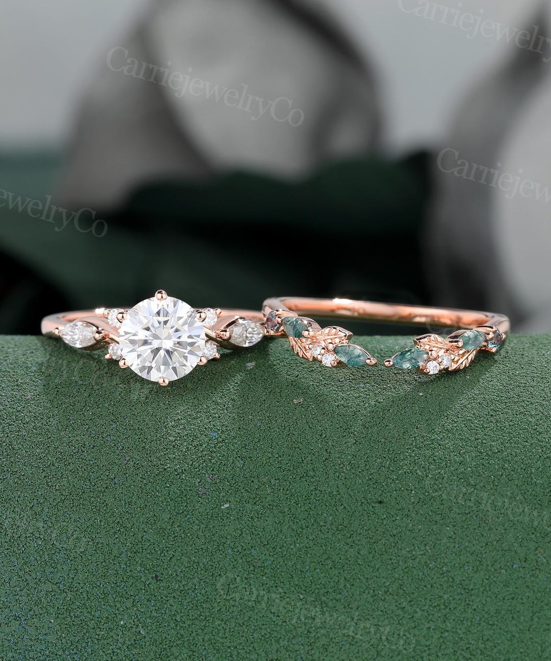 1CT IGI Certified Round Cut Lab Grown Diamond Engagement Ring Set Rose ...