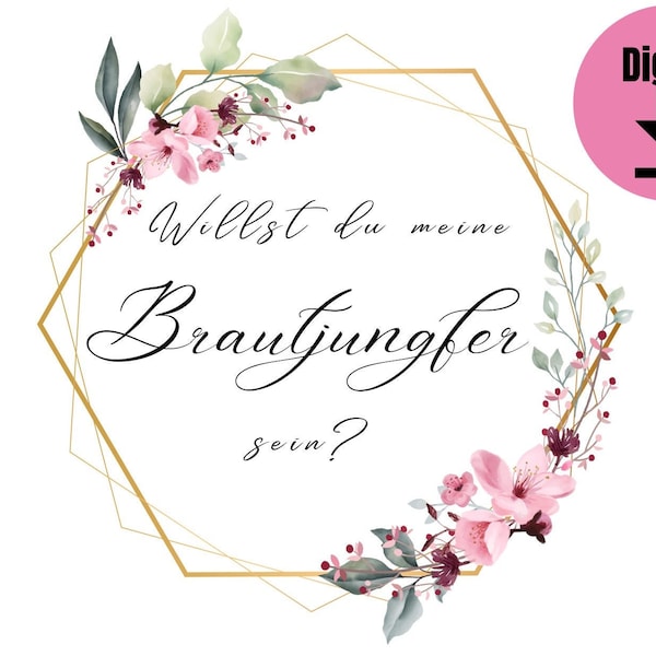 Wil je mijn Brautjungfer Sein? Brautjungfern Karte zum selber Ausdrucken,Hochzeit,afdrukbaar,digitale download