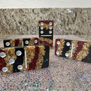Resin “Gemstone” Domino Set/Red Black Gold Domino Set