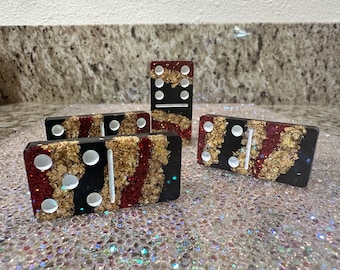 Resin “Gemstone” Domino Set/Red Black Gold Domino Set