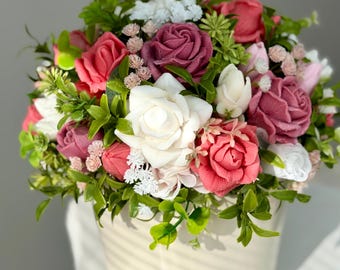 Luxury Soap Flower Arrangement in Ceramic Pot, Handmade Rose Bouquet, Elegant Gift for Mom, Wedding Decor, Premium Floral Gift 8.5x7.5”