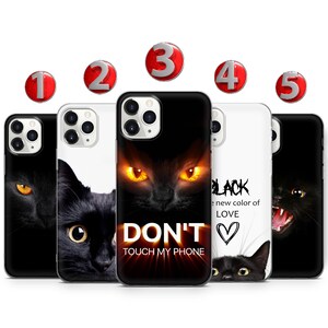 Schwarze Nacht Katze Handytasche für iPhone 16 15 14 13 12 11 X XS Samsung S25 S24 S23 S22 S21 S20 S10 GooglePixel 9 Pro XL 8 7 6