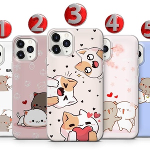 Peach Anime Cat Phone Case For iPhone 16 15 14 13 12 11 X XS Samsung S25 S24 S23 S22 S21 S20 S10 GooglePixel 9 Pro XL 8 7 6