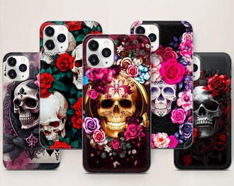 Funda de teléfono con diseño de calavera gótica para iPhone 17, ProMax, 16, E, 15, Pro, 14, 13, Mini, 12, 11, X, Pixel 10, ProXL, 9, Pro y 8A.