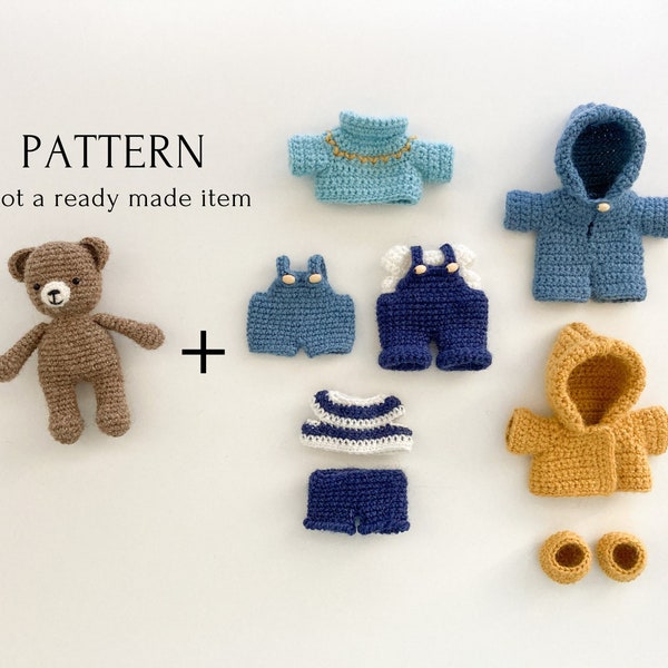 crochet pattern bear with set of clothes, VIDEO, amigurumi crochet Paddington, crochet toy, overalls, tutorial in PDF, easy to follow